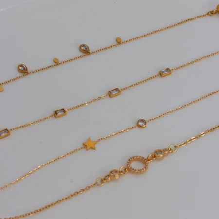 Golden Dainty Charm & Cubic Zirconia Bracelet Set