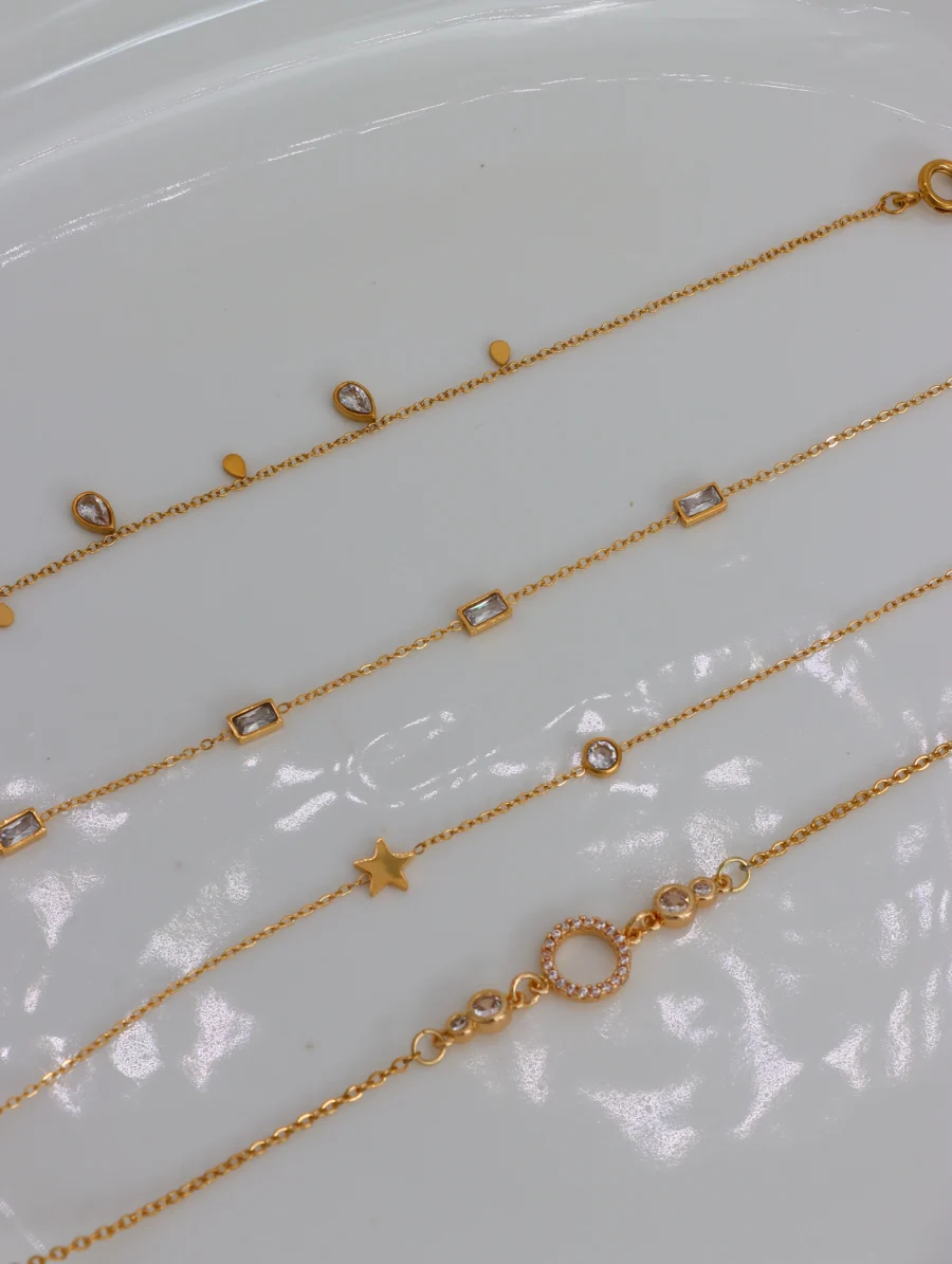 Golden Dainty Charm & Cubic Zirconia Bracelet Set - Image 5