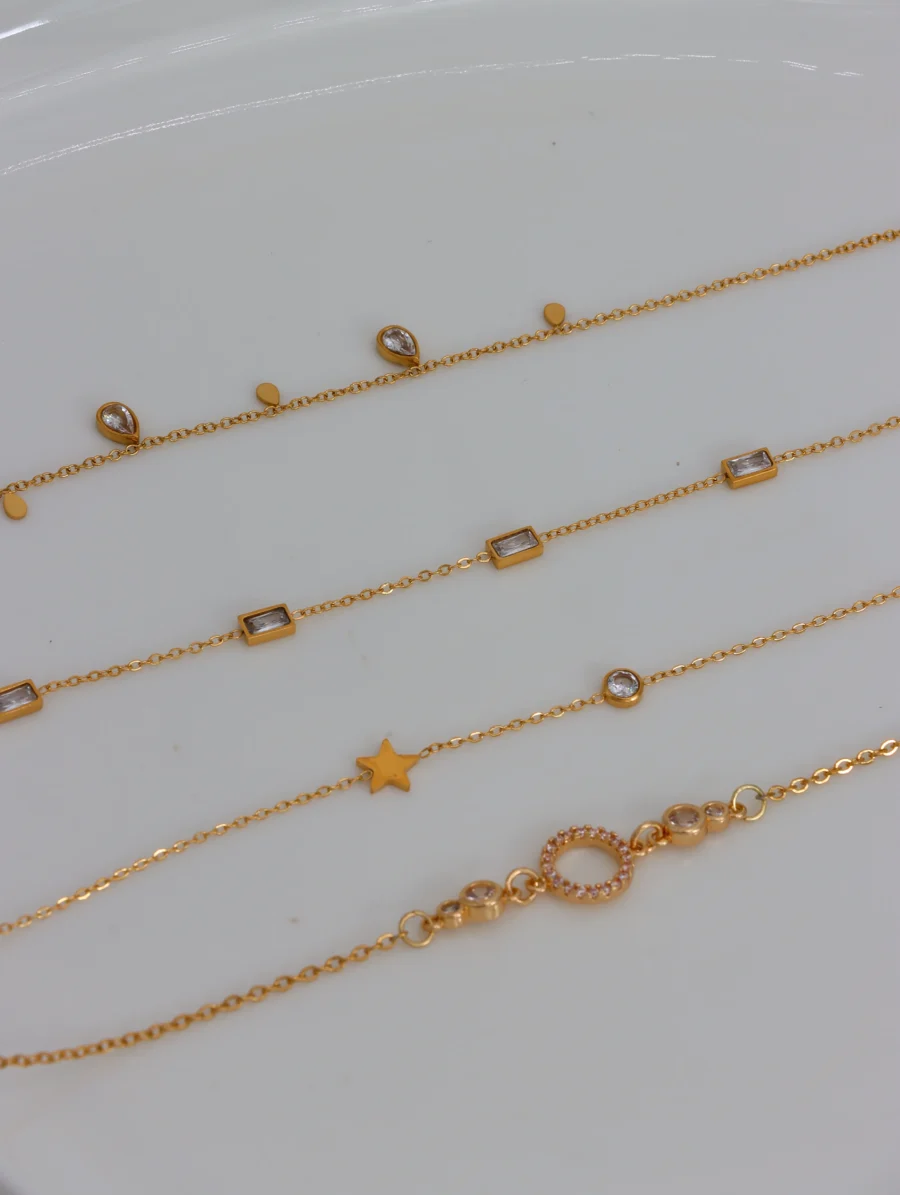 Golden Dainty Charm & Cubic Zirconia Bracelet Set - Image 4