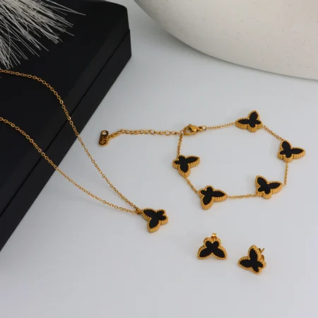 Black Butterfly Jewelry Set – Elegant 3-Piece Set with Necklace, Bracelet & Earrings
