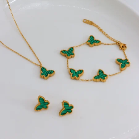 Green Butterfly Jewelry Set – Necklace, Bracelet & Earrings