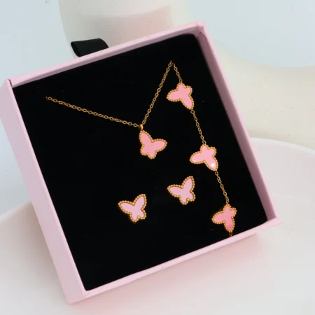 Pink Butterfly Necklace & Earring Set