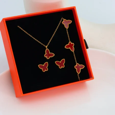 Red Butterfly Necklace & Earring Set