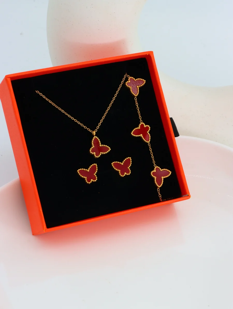 Red Butterfly Necklace & Earring Set