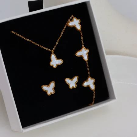 White Butterfly Necklace & Earring Set