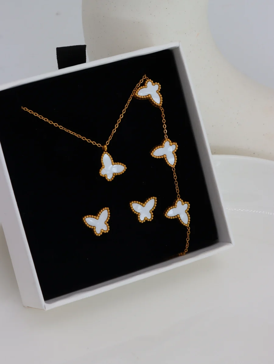 White Butterfly Necklace & Earring Set