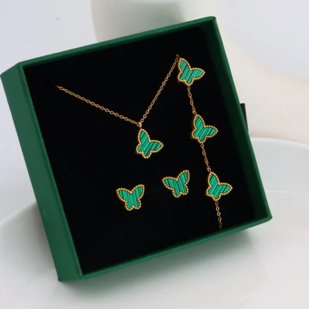 Green Butterfly Necklace & Earring Set