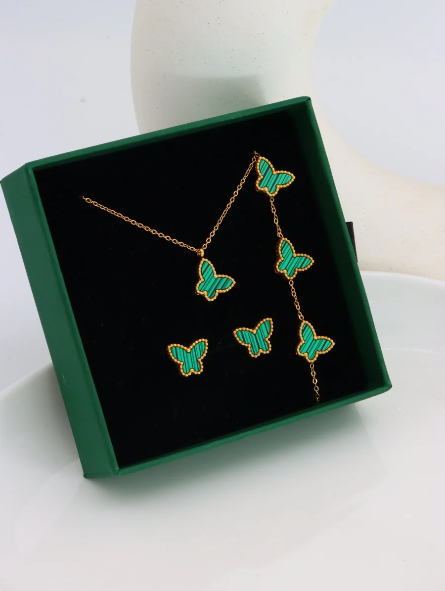 Green Butterfly Necklace & Earring Set